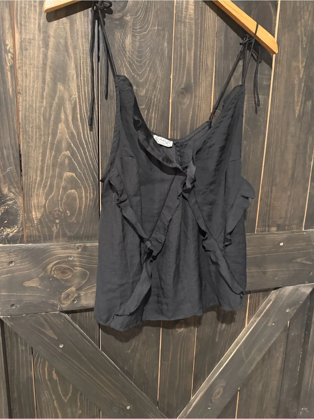 Free People Black Ruffle Tie-Shoulder Camisole